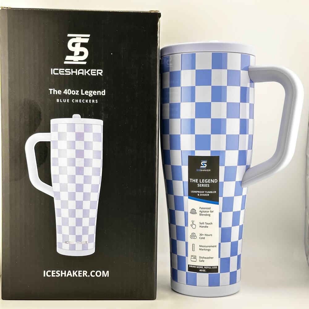 ICE SHAKER 40oz Legend Series Shaker Bottle, BLUE CHECKERS